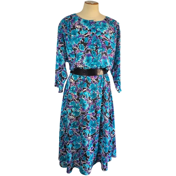 Vintage Miss Oops CA. 1980's Floral Dress Womens Size 14 - Picture 2 of 12